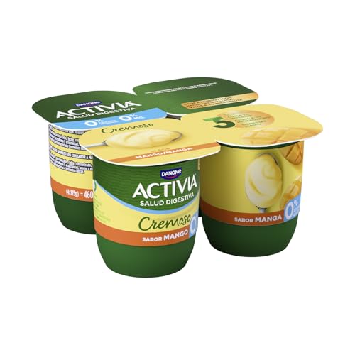Activia Yogur Cremoso Mango -Probióticos naturales, sin glúten y con 0% azúcares - Pack: 4x115g