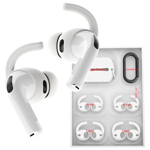 DamonLight 4 Pairs Ear Hooks for AirPods Pro 3 [Added Storage Pouch] Anti Slip Sport Ear Tips Accessories Compatible with AirPods Pro 3rd Generation [2025 Released] S & L (White) by DamonLight - Used condition - US$10.31