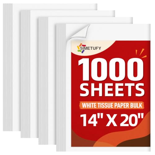 Image of Simetufy 1000 Sheets 14x20 White Tissue Paper Bulk for Gift Bags | Gift Packing Paper for Moving Gift Wrapping Wedding Birthdays Holidays Crafts & Decor