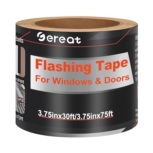 Gereat Flashing Tape for Windows and Doors, 3.75 in x 75 ft Roll, Self-Adhesive Flashing Tape, All Weather Flashing Tape, Industrial Strength for for Windows, Roofing, and Pipe Repairs