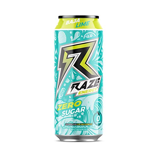 Raze Zero Sugar Energy Drink, 300mg Caffeine, Zero Calories, Sugar Free Energy Drink, Performance and Hydration, 12 Pack Baja Lime