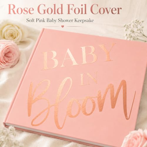 Image of Calculs Baby in Bloom Baby Shower Guest Book, Pink | 8.5-inch square hardcover keepsake book, 32 blank sheets for messages and instant photos, pen included