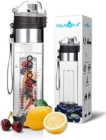 NEW Improved Unique Bottom Loading Fruit Infuser Water Bottle Complete Bundle Includes Bottle Brush, Insulating Sleeve & Infusion Recipe eBook. Leak Proof Sweat Proof. Ultimate Healthy Hydration Gift!