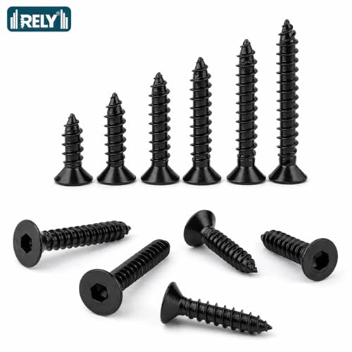 Image of Rely⇒VP INDUSTRIES (Pcs-25) No.8x25 mm Allen CSK Head Self-Tapping Screw - Black Zinc Furniture Bolt for Wood Boards, Cabinets, Cupboards & Chairs