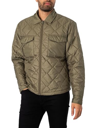!Solid SDErhard Herren Feldjacke Übergangsjacke jacke Überhemd Shacket gesteppt unifarben Hemdjacke mit Reißverschluss Regular Fit, Größe:L, Farbe:Deep Lichen Green (180312)