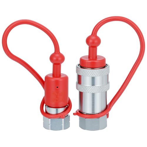 QWORK Hydraulic Quick Connect Couplers, 2 Sets 1/4 Inch NPT Thread Poppet Valve, 1/4" NPT Thread and 1/4" ISO Body, 3600 PSI, Hardened Steel with Dust Caps by QWORK - Image 2
