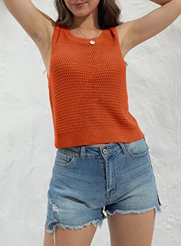 Image of FISACE Womens Crochet Tank Top Sleeveless Knit Summer Sweater | Round Neck, Hollow Out, Lightweight , Casual Crop,Cute Boho Vest