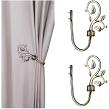Leaf Shaped Curtain Holdbacks 2pcs, Handmade Metal Curtain Side Holders for Wall, Antique Brass Curtain Tieback Hook Pull Backs for Drapes Window Home Decoration Bronze