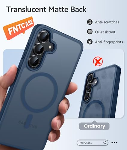 Image of FNTCASE for Samsung Galaxy S25 FE Case: Magnetic Translucent Matte Military Grade Drop Proof Protection Cell Phone Cover - Slim Rugged Durable Shockproof Protective S25Fe Cases (Blue-6.7 inch)