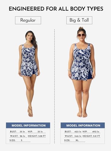 Image of Aleumdr One Piece Swimdress Swimsuit for Women Tummy Control Split Swim Dress Skirt Bathing Suit with Pockets