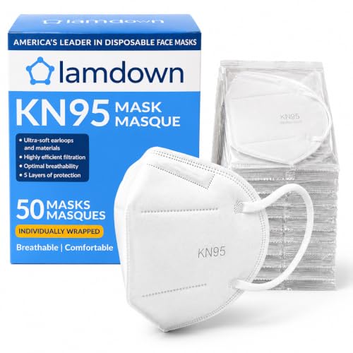 (50-Pack) KN95 Face Masks, Individually Wrapped, Premium Disposable Dust Mask, White