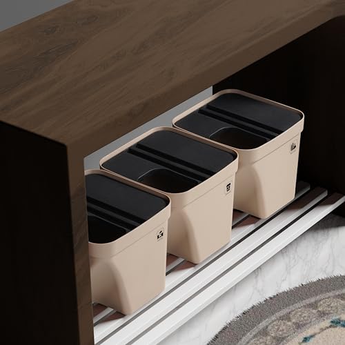 Image of 10L Dustbin with Lid | Beige | Pack of 3 | Multipurpose Garbage Bin for Kitchen, Home & Office | Wet & Dry Waste Basket for Food Waste, Recycling & Indoor Outdoor Use