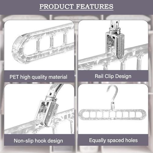 Cooltto 5 Stück Platzsparende Kleiderbügel 9 in 1 Magic Swivel Hanger 360°Drehbar Kleiderbügel rutschfeste aus PET Reisebügel Multi Bügel Organizer für Kleiderschränke Closet Garderobe