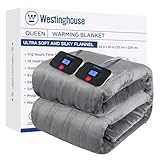 Westinghouse Electric Blanket Queen Size, Super Cozy Soft Flannel 84'' x 90'' Heated Blanket with 10 Fast Heating Levels & 1-12 Auto-Off, Machine Washable, ETL&FCC Certification, Light Grey