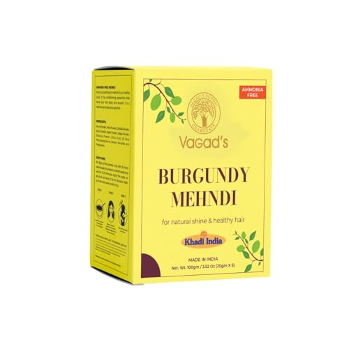 Image of VAGAD'S Herbal Burgundy Mehndi for Hair, 100g | Henna with Amla, Shikakai, Aritha & Hibiscus | Vibrant Burgundy Tone with Grey Blending & Added Shine | Suitable for All Hair Types & Routine Use