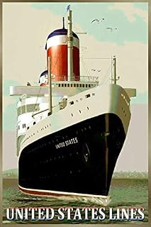 6"X 8" Metal Tin Sign United States Lines Ocean Liner Cruise Ship Sea Travel Pub Outdoor Bar Retro Poster Home Kitchen Restaurant Wall Decor Signs