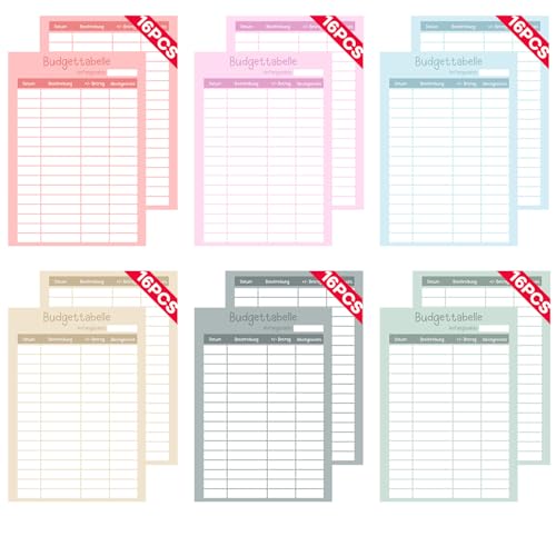 Sugeru 96PCS Budget Planner Deutsch Zubehör-A6, 6 Farben Budget Sheets Zubehör, Budget Planner Zubehör, Geld Organizer, Nachfüllpapier für Binder Notizbuch Ringbücher, Ausgabenblätter, Kosten Tracker