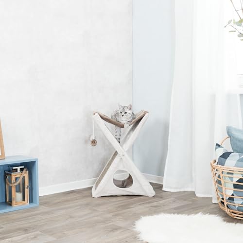 TRIXIE Miguel Fold and Store Cat Hammock, Indoor Cat Furniture with Dangling Toys, Scratching Pad, and Cave, Taupe/Light Gray by TRIXIE - Image 3