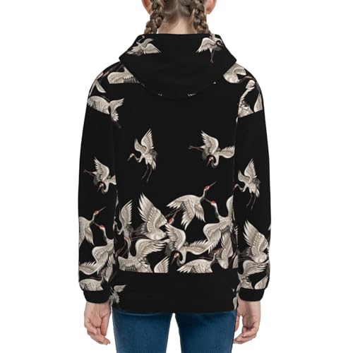 Japanese White Cranes Kids Pullover Hoodies Boys Sweatshirts Girls Athletic Clothes with Pocket4