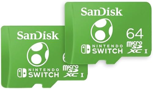 SanDisk 64GB microSDXC card for Nintendo Switch consoles, Yoshi edition, up to 100 MB/s, Nintendo gaming storage, Nintendo Licensed Product, UHS-I, Class 10, U3, Twin Pack