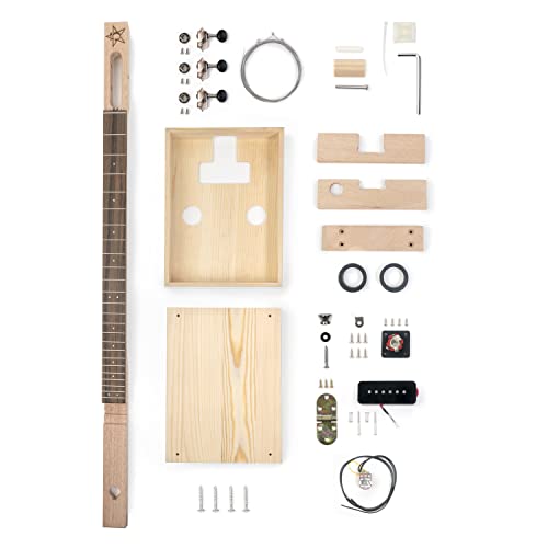 Stewmac Diy 3-String Fretted Acoustic Electric Cigar Box Guitar Kit With P-90 Pickup, Standard 24-5/8" Scale Length And Fret Spacing, Detailed Illustrated Instructions #TOP1