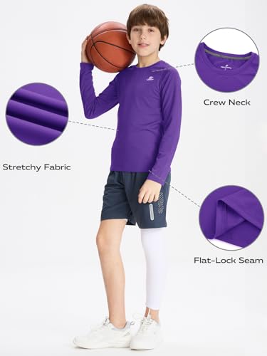 Image of DEVOROPA Youth Boys Compression Shirt Long /Short Sleeve Football Baseball Undershirt Quick Dry Kids Sports Baselayer Crewneck