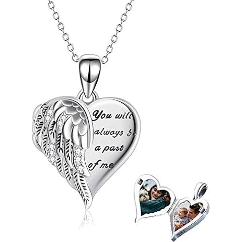 Guardian Angel Wings Locket Necklace Holds Pictures Sterling Silver Pendant for Women Jewelry Gifts Cover