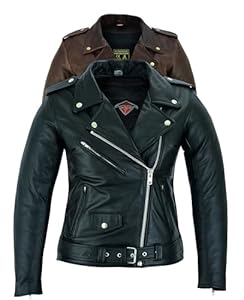 Texpeed Veste moto en cuir pour femme perfect Marlon Brando - Veste de moto de tourisme avec protection véritable biker CE armor (EN 1621-1) Noir - XXL