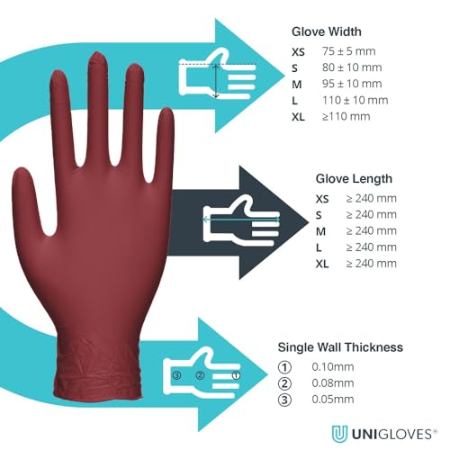 Miniatura 5 de Unigloves Burgundy Pearl - Guantes De Examen De Nitrilo - Guantes Desechables Multiuso, Sin Polvo Y Sin Látex - Caja De 100 Guantes, Color Borgoña, Pequeños Gp0122