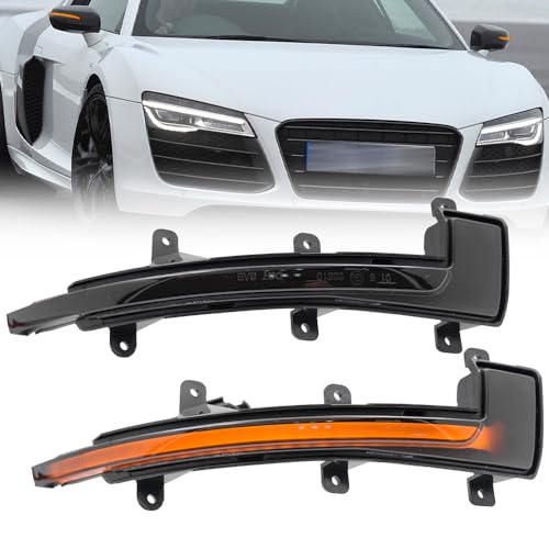2Pcs Smoked Lens Amber Sequential Blink Full LED Dynamic Side Mirror Blinker Indicator Turn Signal Light for 2007–2015 Audi R8 Type 42&2006-2014 Mk2 TT TTS TT RS Type 8J