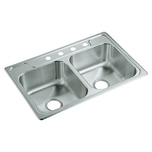 Lavabo de cocina doble igual Sterling 14633-4-NA de acero inoxidable 33x22 pulgadas 2