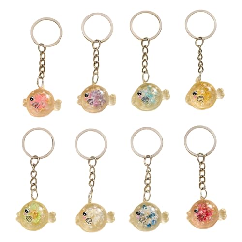 Riiichflowshop 8 Pezzi Portachiavi a Forma di Pesce Palla Luminoso Portachiavi nottilucenti Set Portachiavi in Silicone a Forma di Pesce Palla per Una Facile individuazione