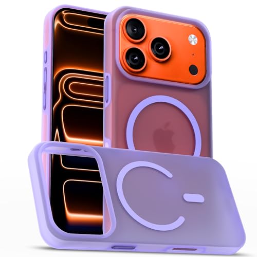 Image of Amazon Basics Back Cover for iPhone 17 Pro Max | Hybrid Design with Soft Silicone Edges & Hard Frosted TPU Back | Mag-Safe Compatible | Shockproof Design Back Case (Light Purple)