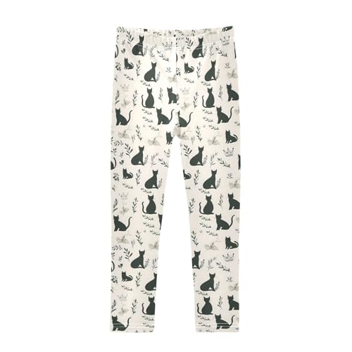 senya Girls Printed Leggings Yoga Pants Black Kitten Bow Pattern for Kids in 4t to 10 Years, 4T