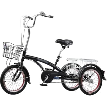 16-Zoll-Dreirad für Erwachsene mit Einkaufskorb, 3-Rad-Cruiser-Fahrrad für Freizeit, Einkaufen, Picknicks, Training, Herren- und Damenpicknick, Radfahren, Treten (schwarz)
