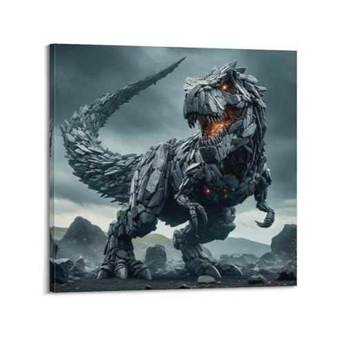 Poster Tyrannosaure toile de qualité supérieure 50x50cm style cadre chic