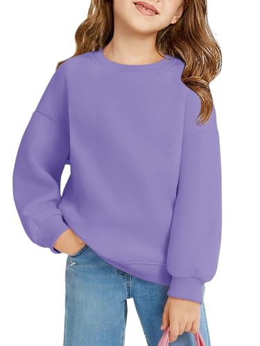 Image of Haloumoning Girls Oversized Crewneck Sweatshirts Kids Fleece Pullover Tops