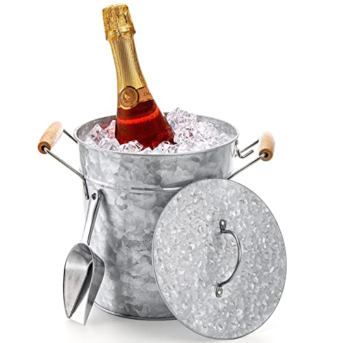 Frcctre Farmhouse 4 Liter Ice Bucket With Lid, Galvanized Metal Beverage Tub With Scoop And Handles thumb #5