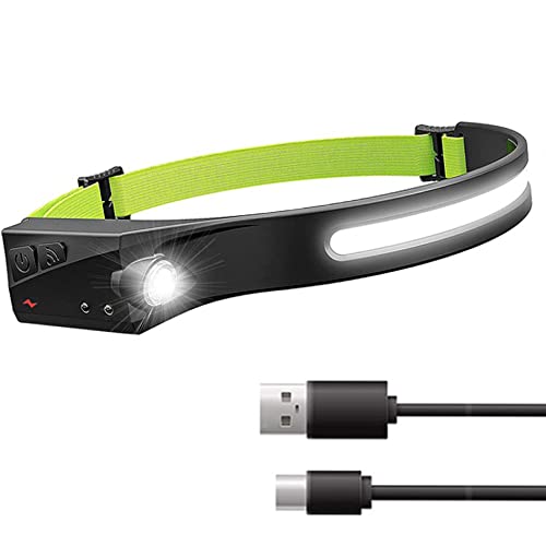 Linterna Frontal LED Recargable USB,Barra de luz de trabajo Sensor de faro,270 ° de haz ancho 350 lúmenes 4 modos, Acampar, Andar en bicicleta, Pasear Perros Cover