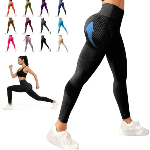 Irmaved 3D Resistance Band Leggings for Women, Anti Cellulite Leggings, High Waist Tummy Control Compression Leggings (Black,X-Large)