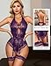 Avidlove Plus Size Lace Garter Teddy Lingerie for Women Sexy V Neck Lingerie Sets Purple Sleepwear Nightwear