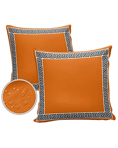 Orange Black Outdoor Waterproof 16"X16" Throw Pillow Covers Case, Traditional Chinese Geometry Tile Pattern Decorative Pillowcase Cushion Sham With Hidden Zipper For Outside Patio Couch Tent #TOP5