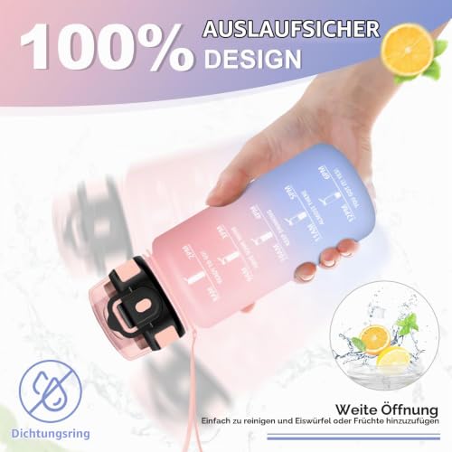 KollyKolla Sportflasche 500ml, Trinkflasche Kohlensäure Geeignet, Auslaufsicher, Trinkflasche mit Zeitmarkierung & Strohhalm… – Ansicht 4