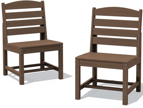 Image of SERWALL Armless Outdoor Dining Chair Set of 2, All Weather Resistant,Brown