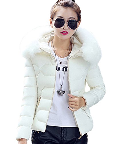 Yiiquan Femme Manteau Hiver Jacket Court Veste à Capuche Fausse Fourrure Chaud Doudoune Blouson Parka Veston Hoodie Blanc # 1(M) Cover