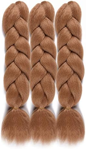 WOME Light Brown Braiding Hair Kanekalon Jumbo Braiding Hair High Temperature Synthetic for Crochet Braids Extensions(Light Brown,24",3/Pcs)