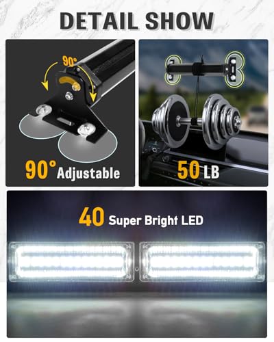 HLauto 1002L Emergency Strobe Traffic Advisor Light Bar: 40 LED Dash Safety Warning Flashing Light, Front/Rear Windshield Visor Lights for Construction Vehicle, Tow/Plow Truck (2x10.7inch, White)