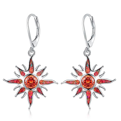 CiNily Sun Dangle Earrings 14K White Gold Plated Created Red/White Fire Opal Drop Hoop Earrings Orange/Yellow Garnet Earrings Trendy Jewelry Gifts for Women Graduation Party