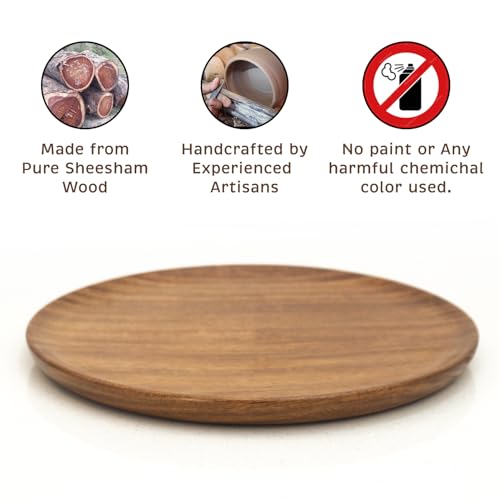Image of Wooden thali, Sheesham Wood Serving Plate, 25.4 cm Round, Natural Brown, Chemical-Free (Wooden thali 3)