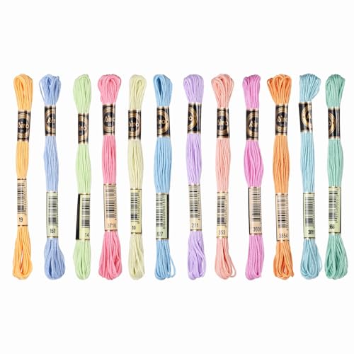Image of PATIKIL 12 Skeins Embroidery Floss Polyester Embroidery Threads Bracelets String for Cross-Stitch Hand Embroidery, Soft Colors